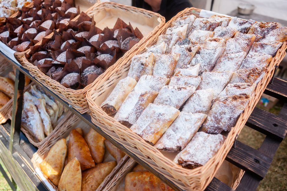 Baked goods arranged for a fundraiser.